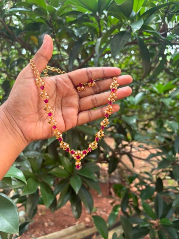 Premium quality one gram gold ruby stone and necklace set