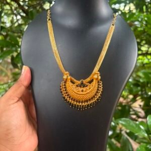 One Gram Gold Plated Coorgi Style Black Pendant Chain – 20 Inch
