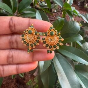 One Gram Gold Plated Green Beads(Jeda)Stud Earrings