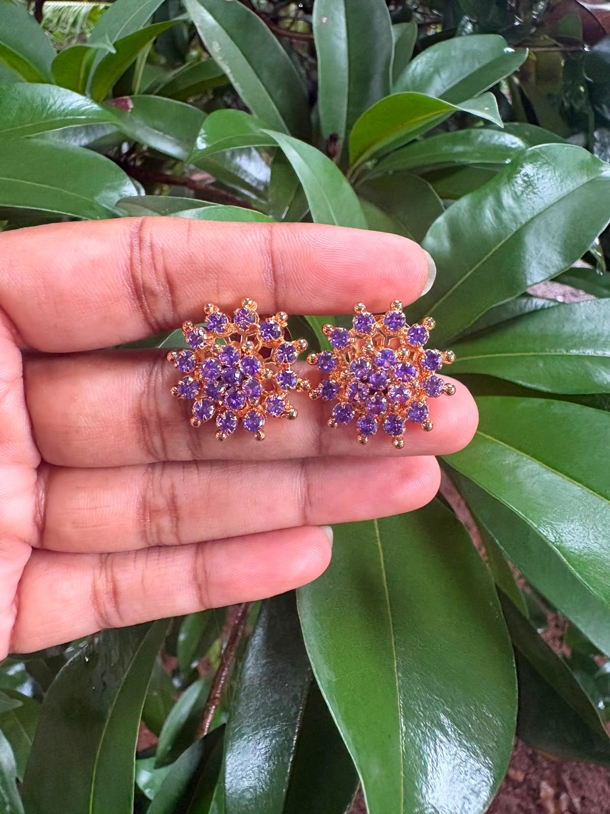 Premium quality one gram gold 2 in 1 stone stud