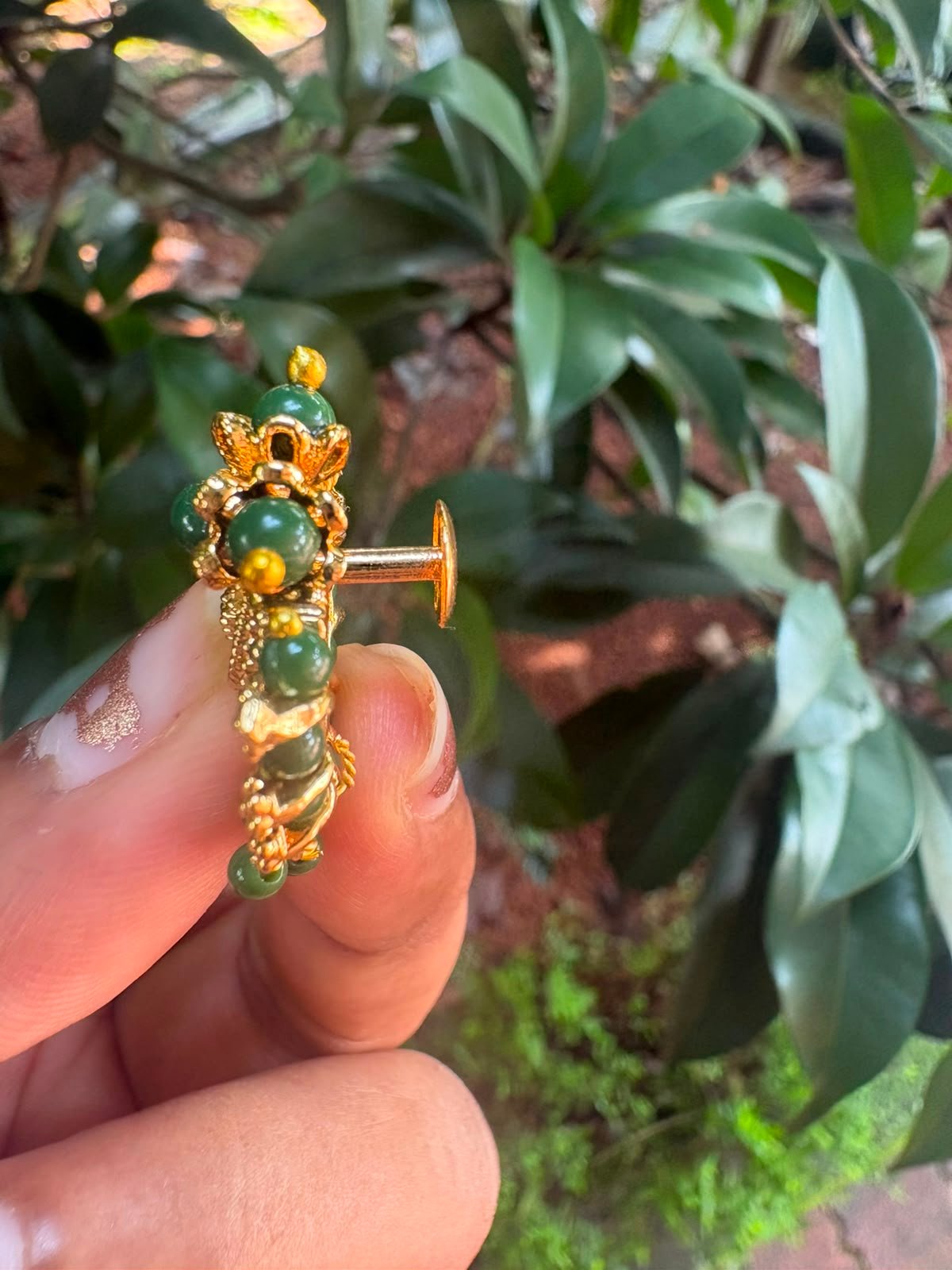 One Gram Gold Plated Green Beads(Jeda)Stud Earrings