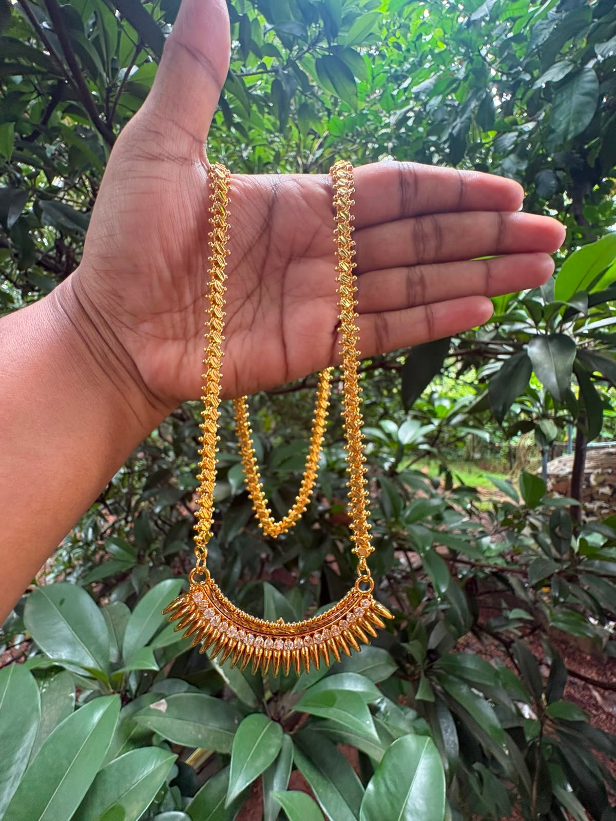 26 Inch Long Chain with White Stone Mallige Pendant  | One Gram Gold Jewellery