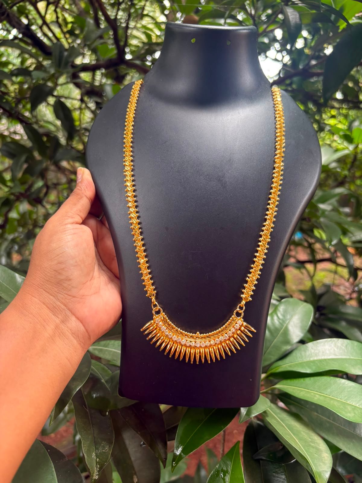 26 Inch Long Chain with White Stone Mallige Pendant  | One Gram Gold Jewellery