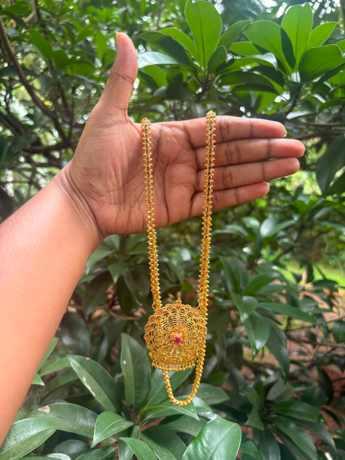 32 Inch Long chain with flower pendant| One Gram Gold Jewellery