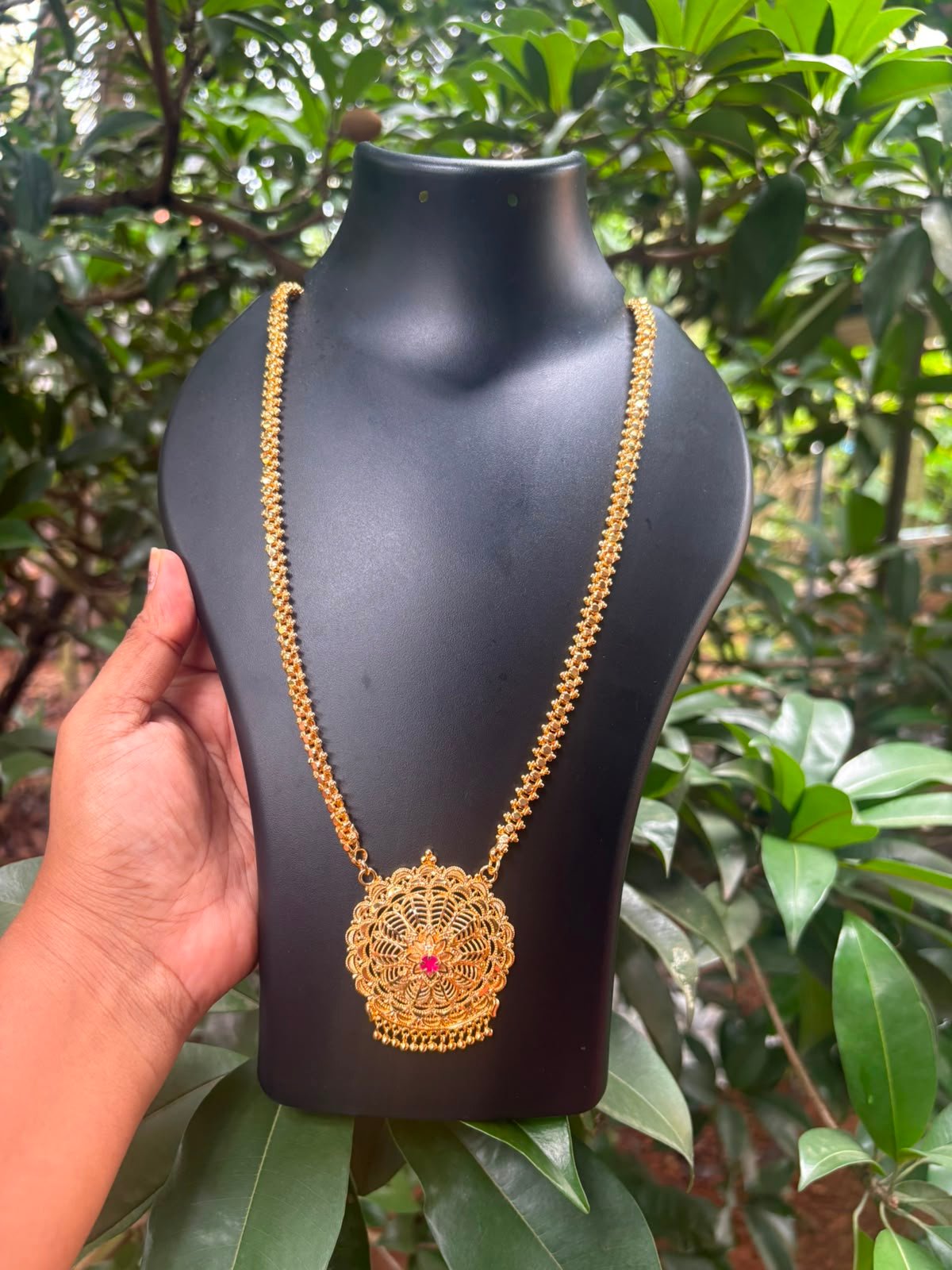 32 Inch Long chain with flower pendant| One Gram Gold Jewellery