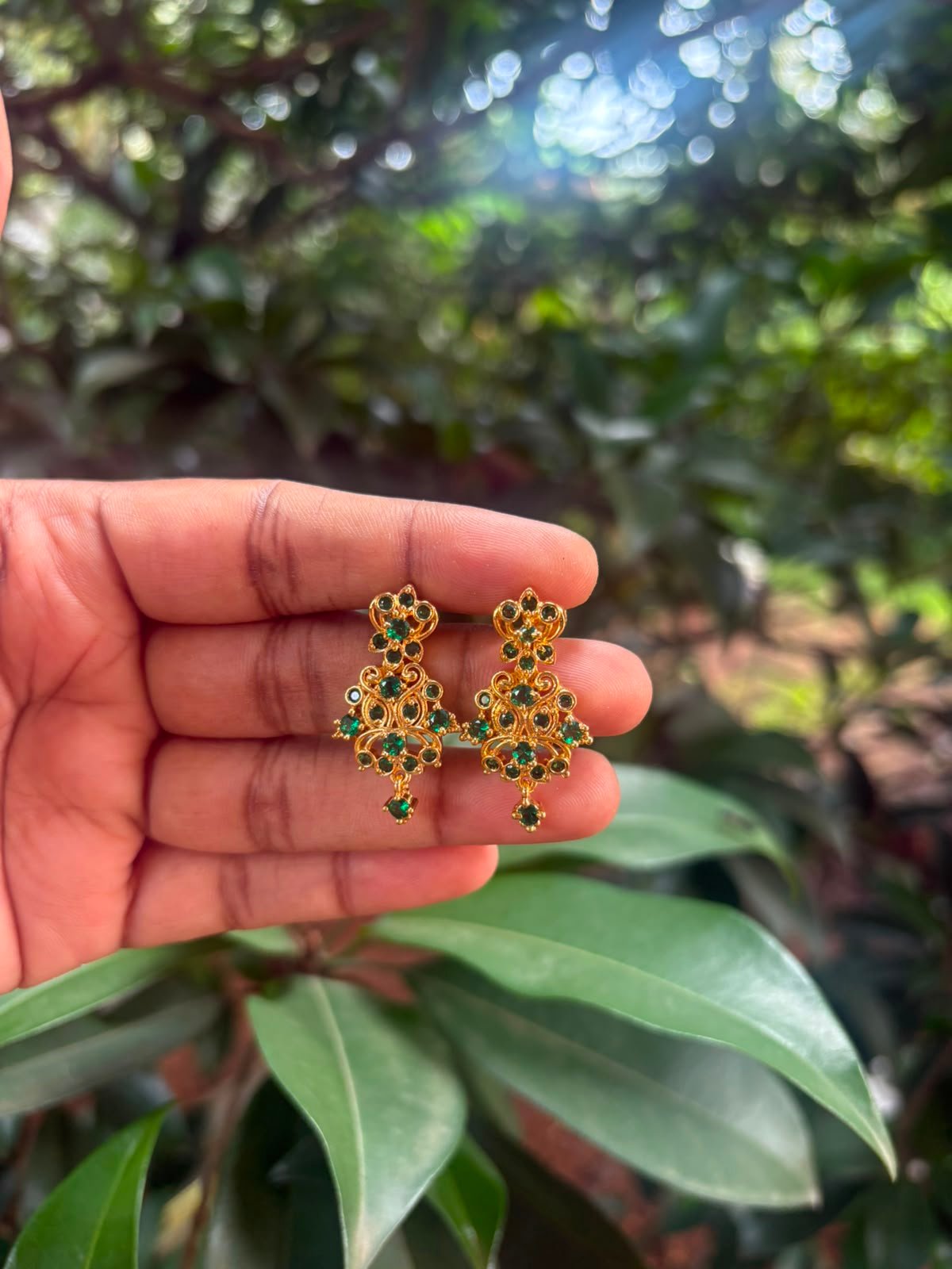 Emerald Stone Jhumka Earrings | One Gram Gold Finish