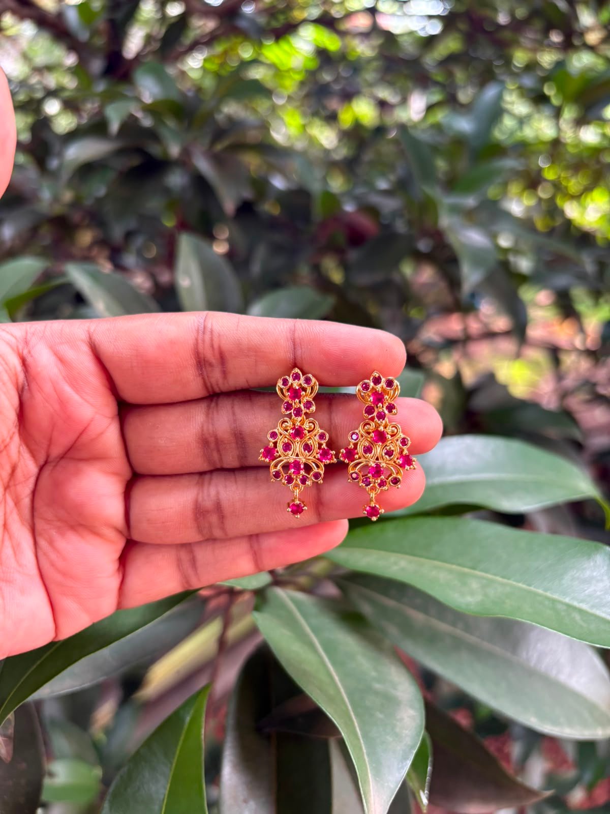 Ruby Stone Jhumka Earrings | One Gram Gold Finish