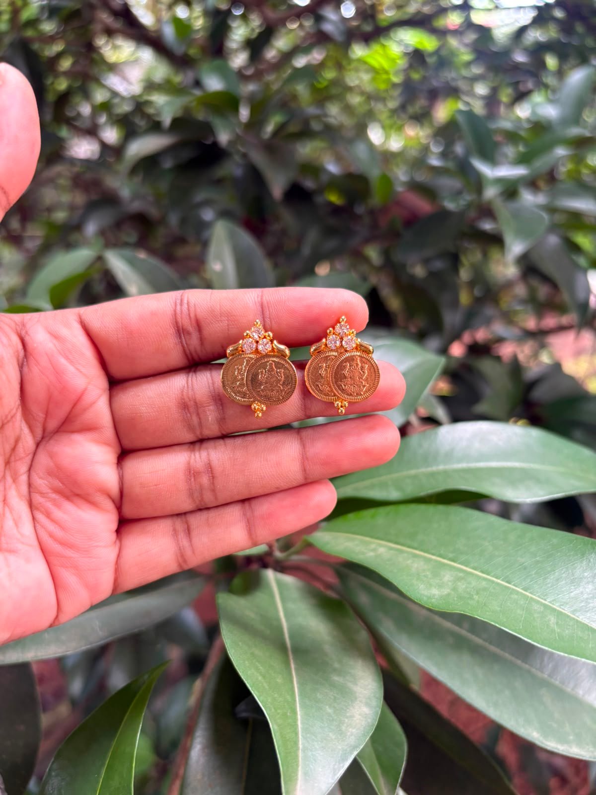 Double Kasu White Stone Stud Earrings | One Gram Gold Finish