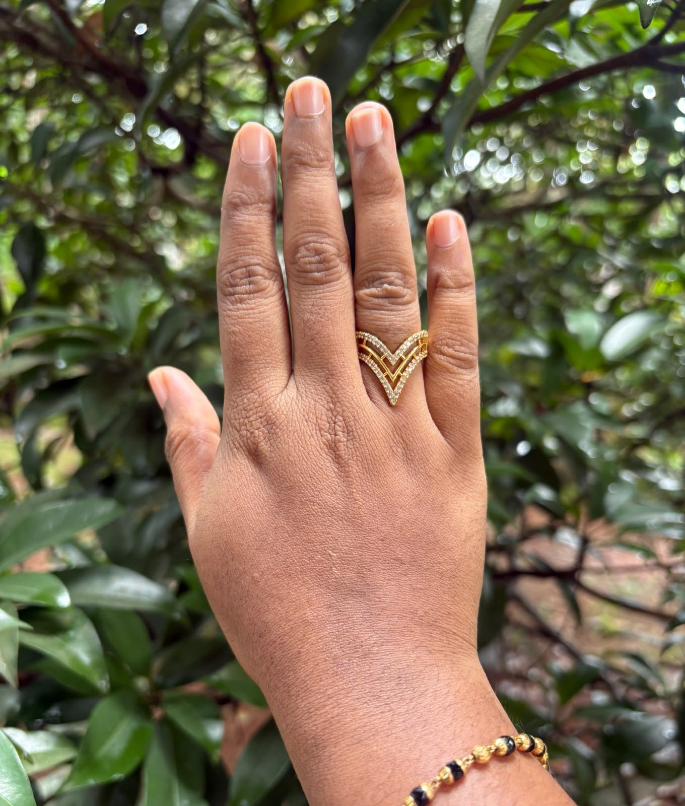 Double Layer White Stone Vanki Ring – Gold Plated Adjustable Ring