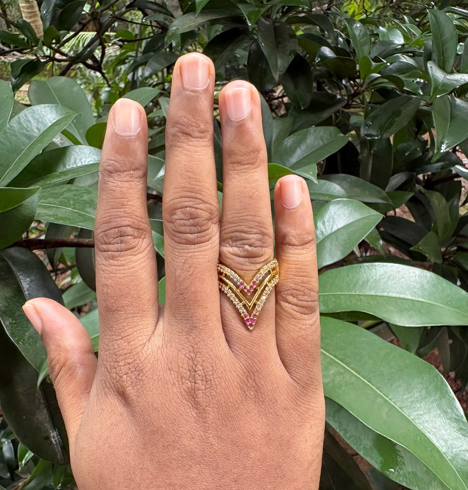 Double Layer white with pink Stone Vanki Ring – Gold Plated Adjustable Ring
