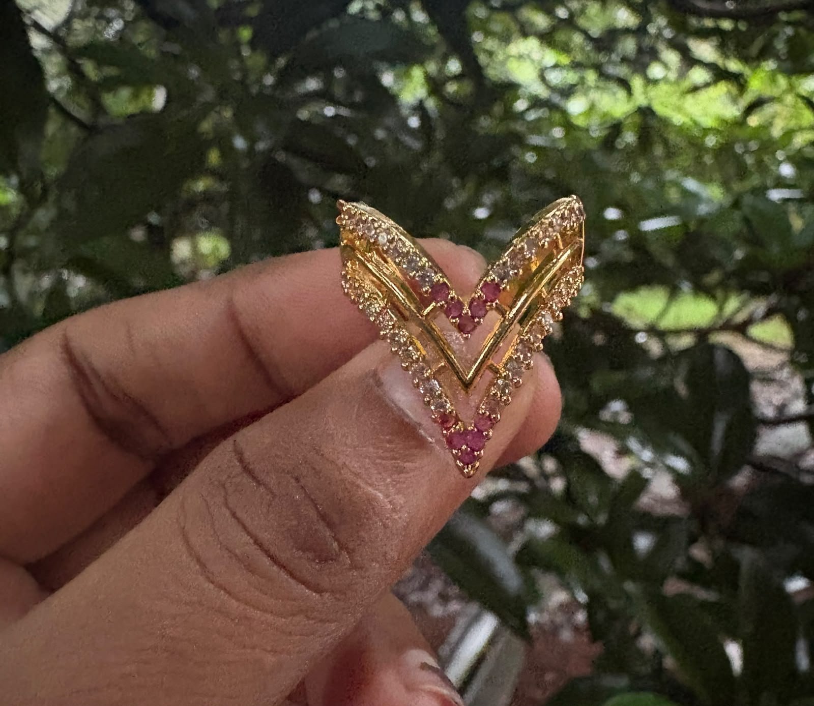 Double Layer white with pink Stone Vanki Ring – Gold Plated Adjustable Ring
