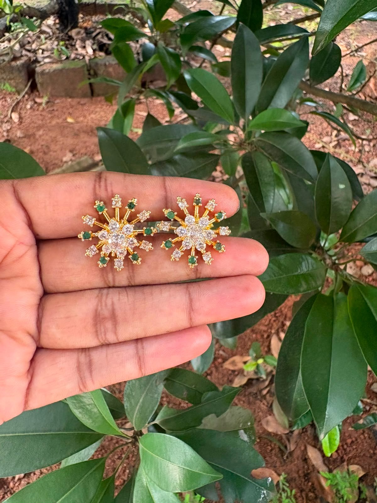 Premium quality one gram gold 2 in 1 stone stud