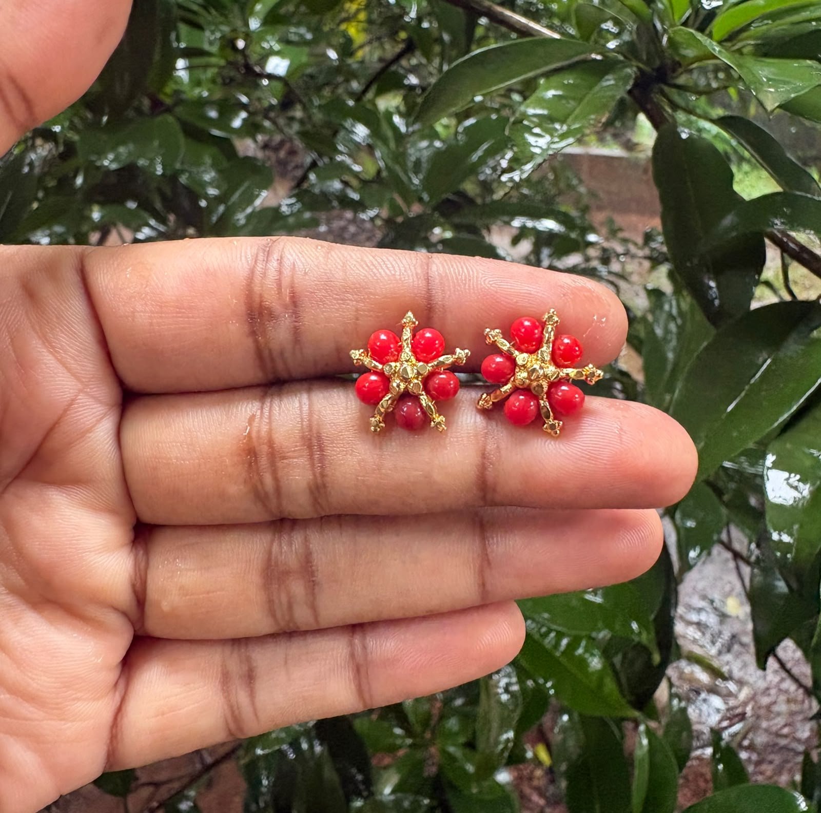 Coral Beads Traditional Stud