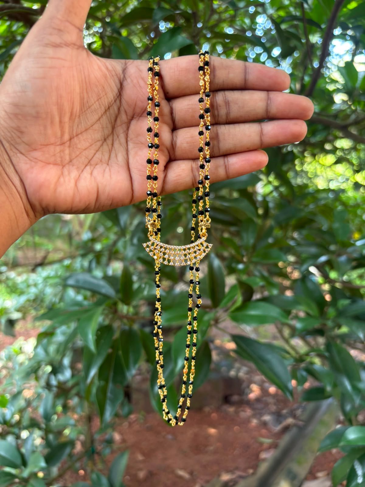 24 Inch Crystal Beads Karimani with Stone Pendant