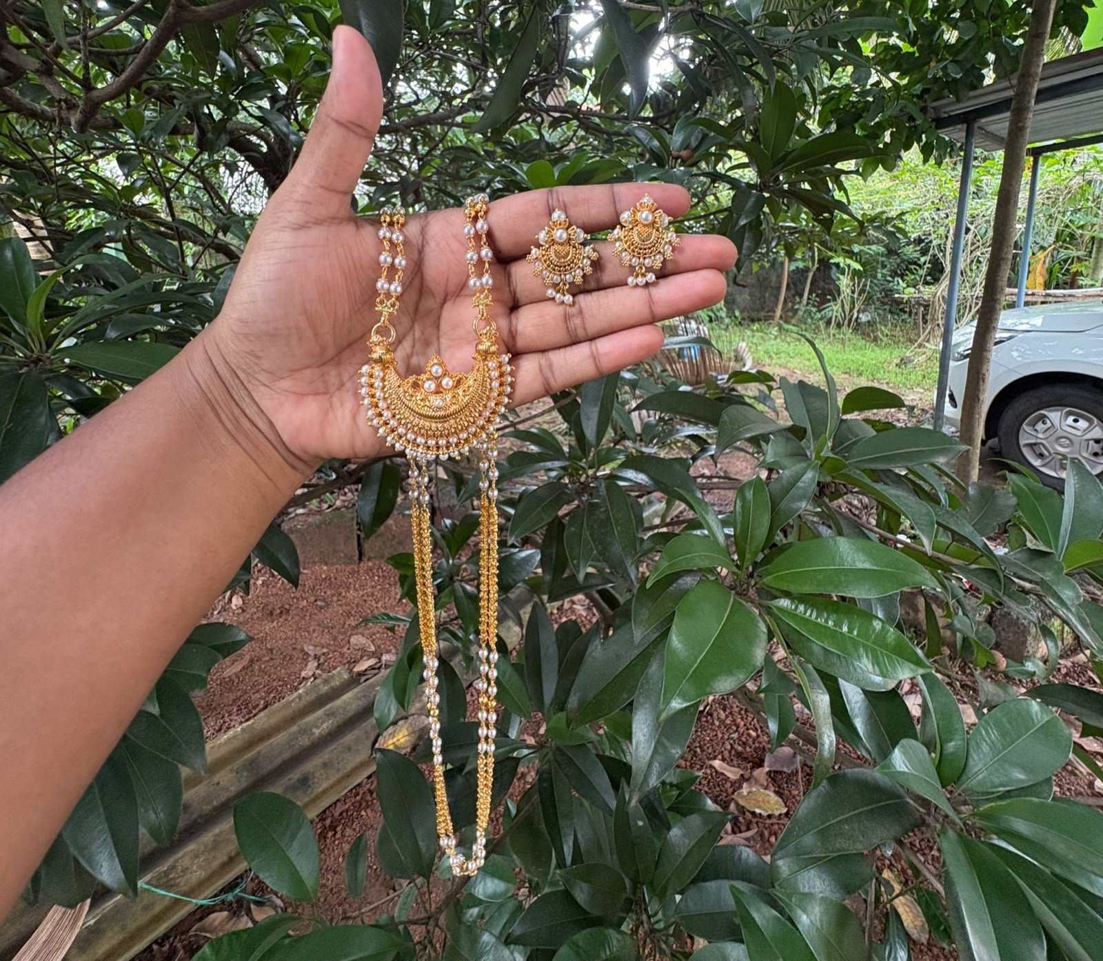 30 Inch Pearl Chain with Matching Pendant & Earrings