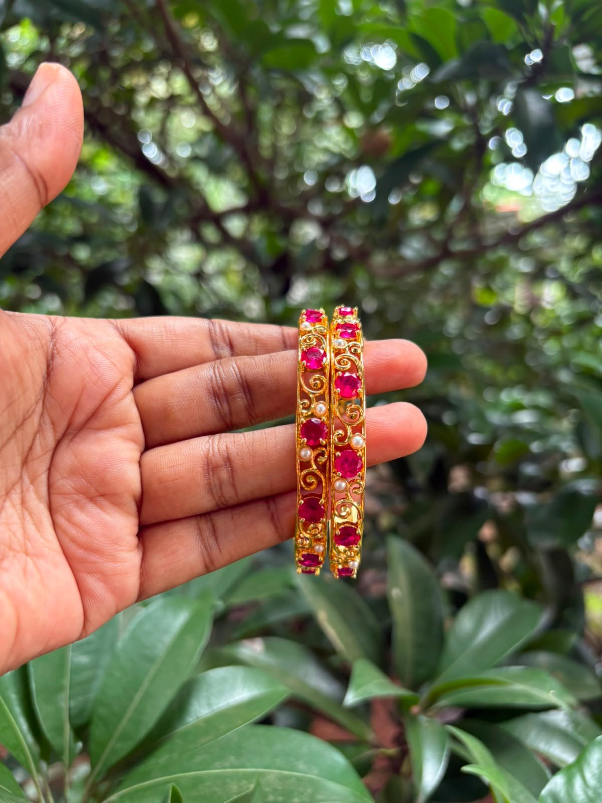 Trending Ruby Stone Bangle with Pearl