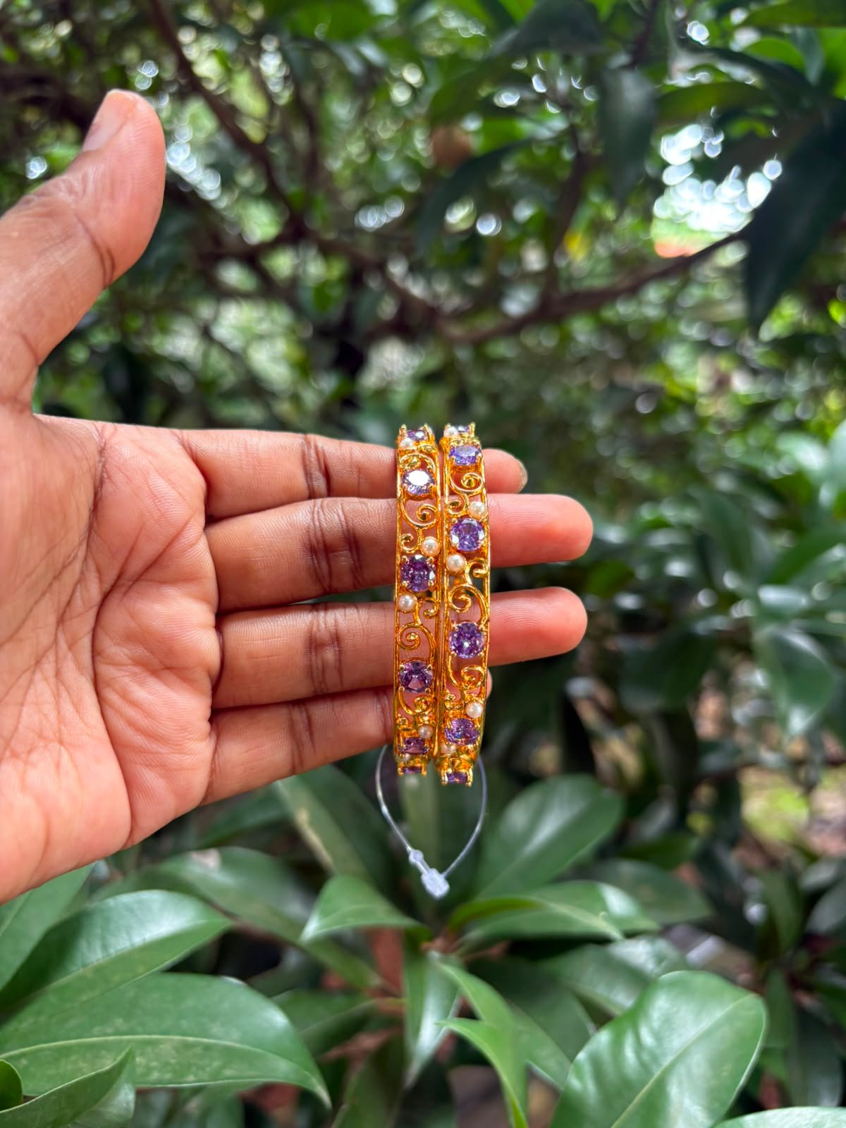 Trending Lavender Stone Bangle with Pearl
