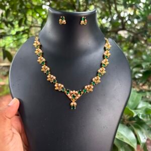 Premium quality one gram gold Emerald and pearl necklace set