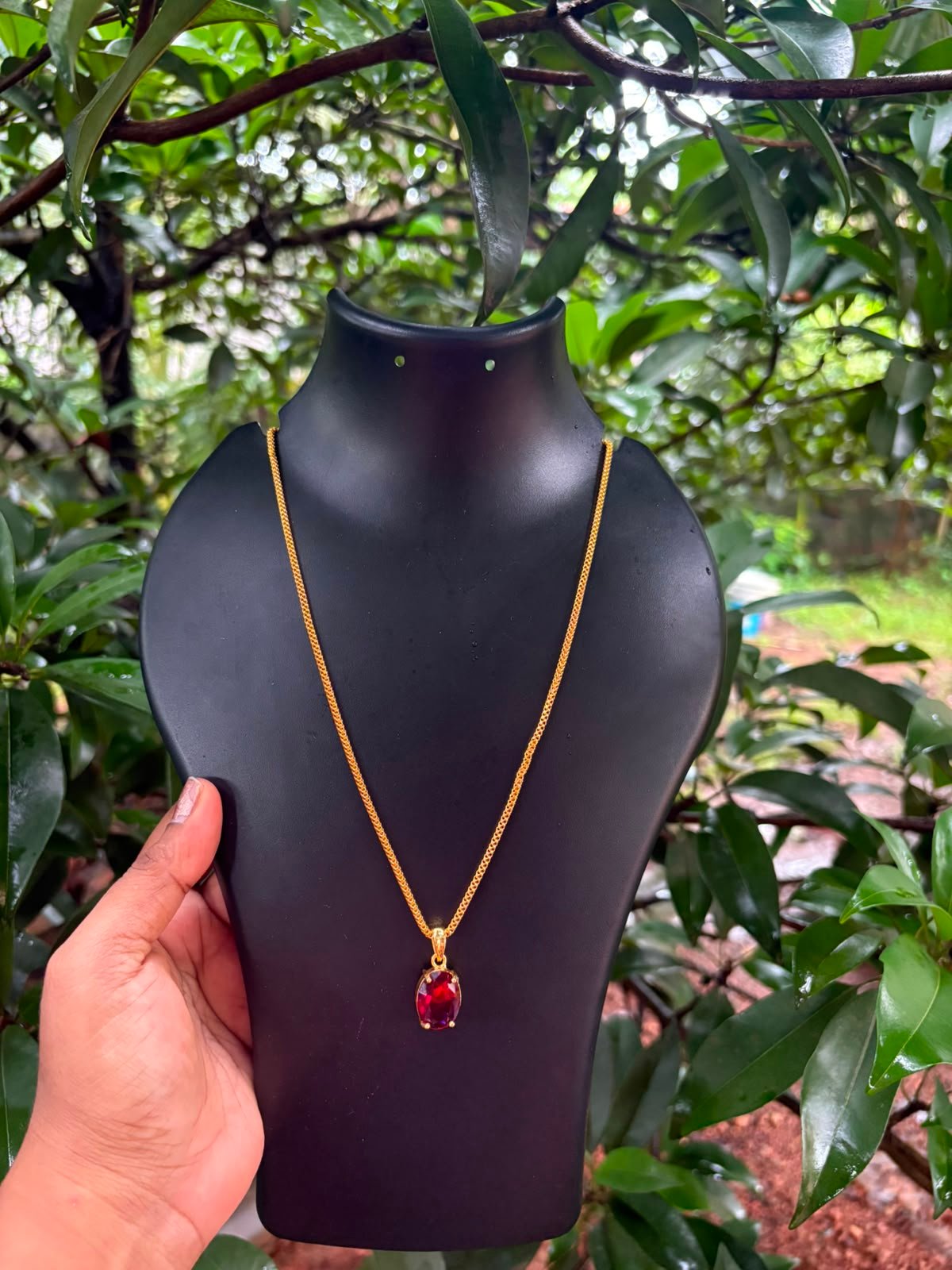 Simple Chain with Stone Pendant-18"