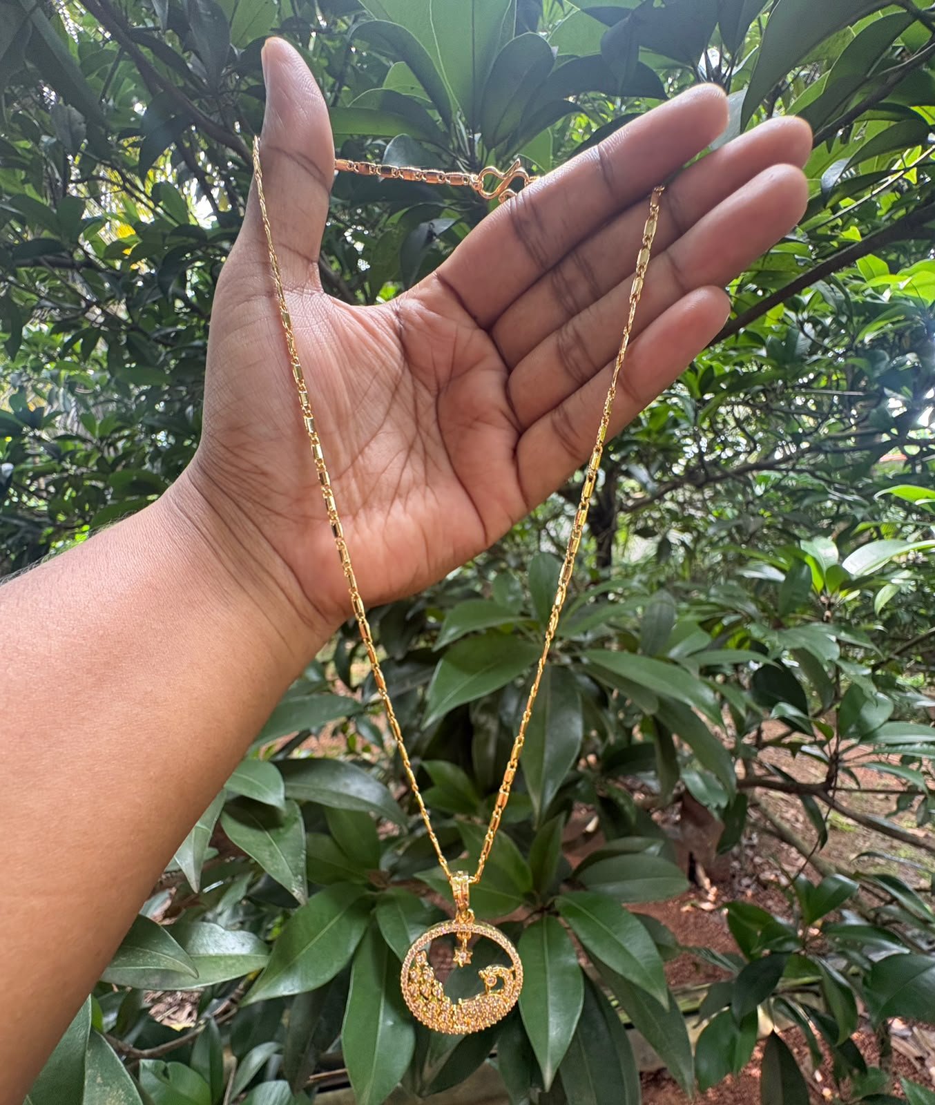 Simple Chain with AD Stone Peacock Pendant-20"