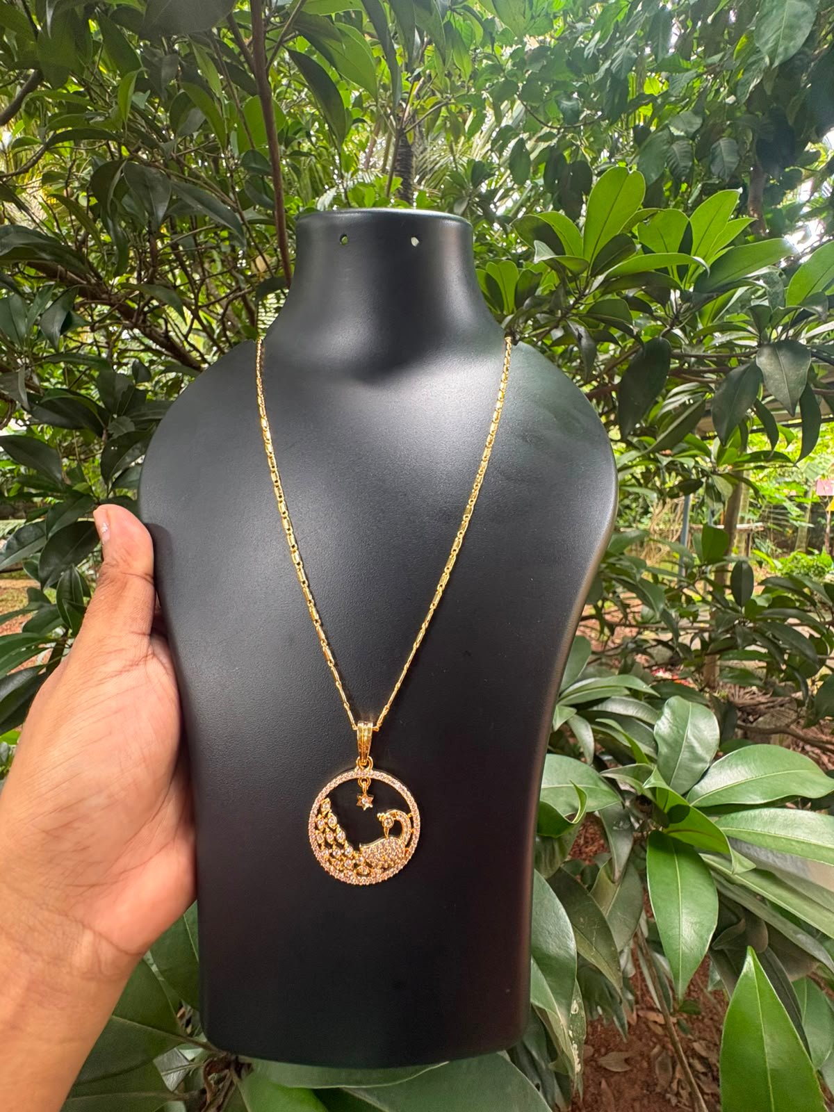 Simple Chain with AD Stone Peacock Pendant-20"
