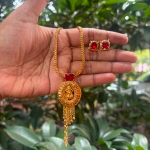 Elegant Laxmi Pendant Chain with Matching Studs
