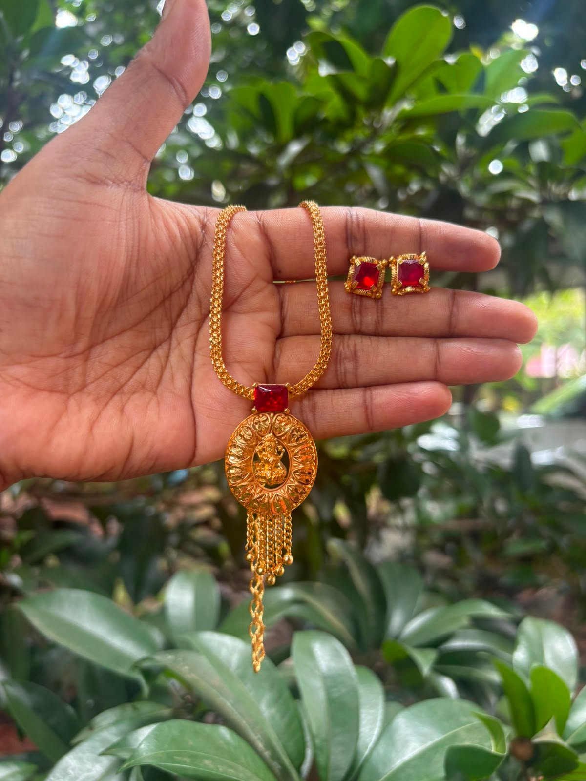 Elegant Laxmi Pendant Chain with Matching Studs