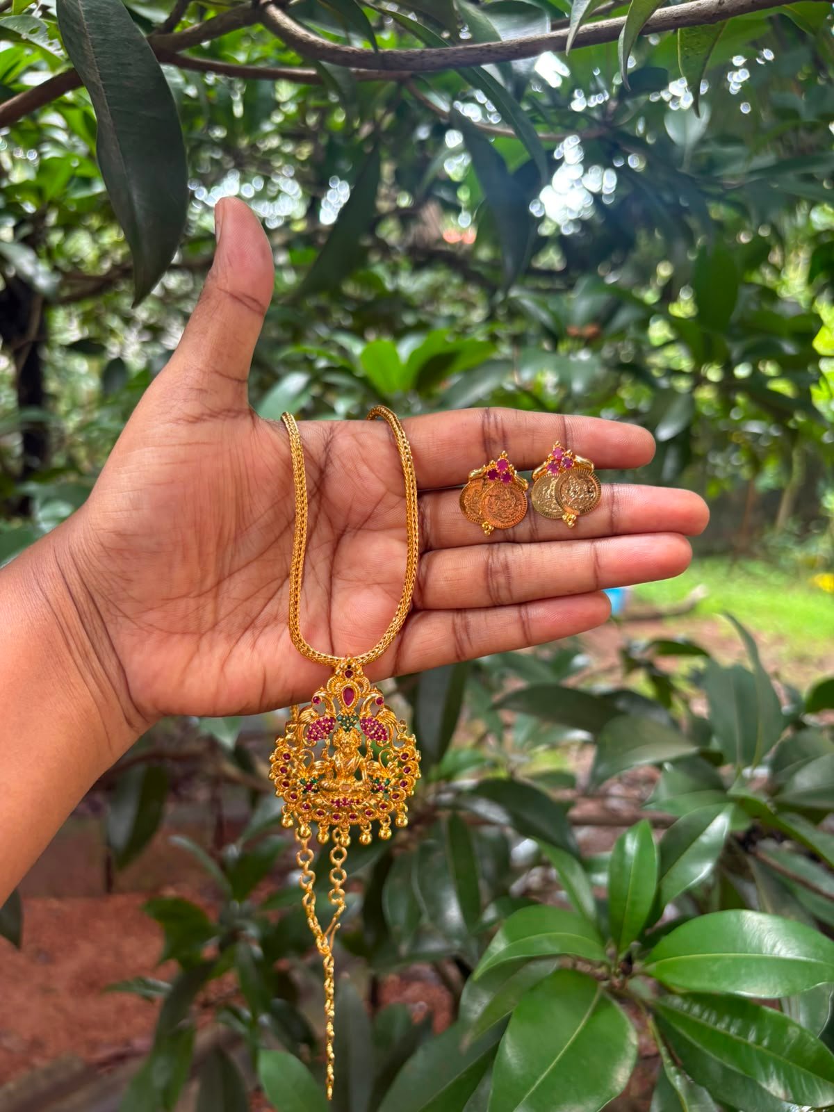 Elegant Laxmi Pendant Chain with Matching Studs