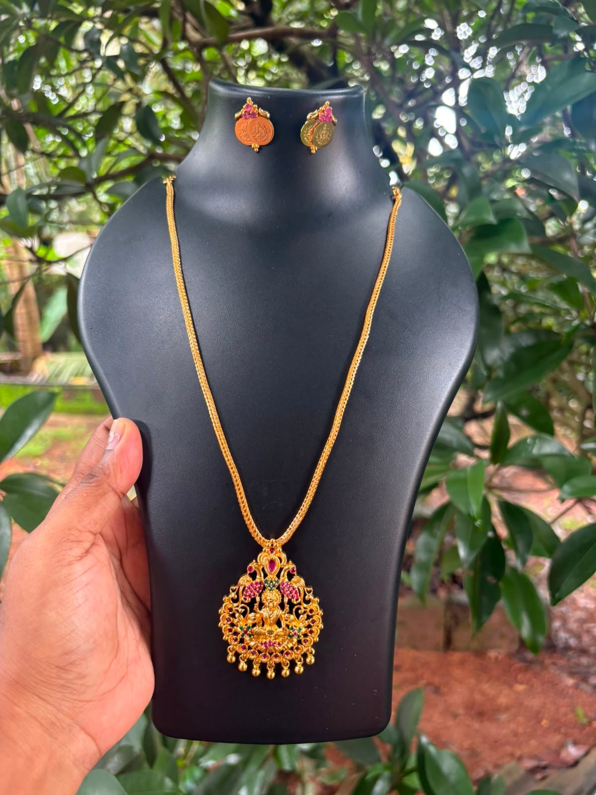 Elegant Laxmi Pendant Chain with Matching Studs