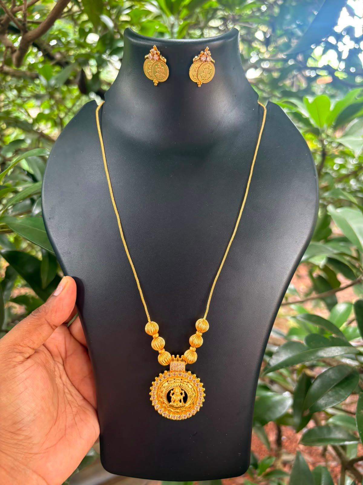 Elegant Laxmi Pendant Chain with Matching Studs