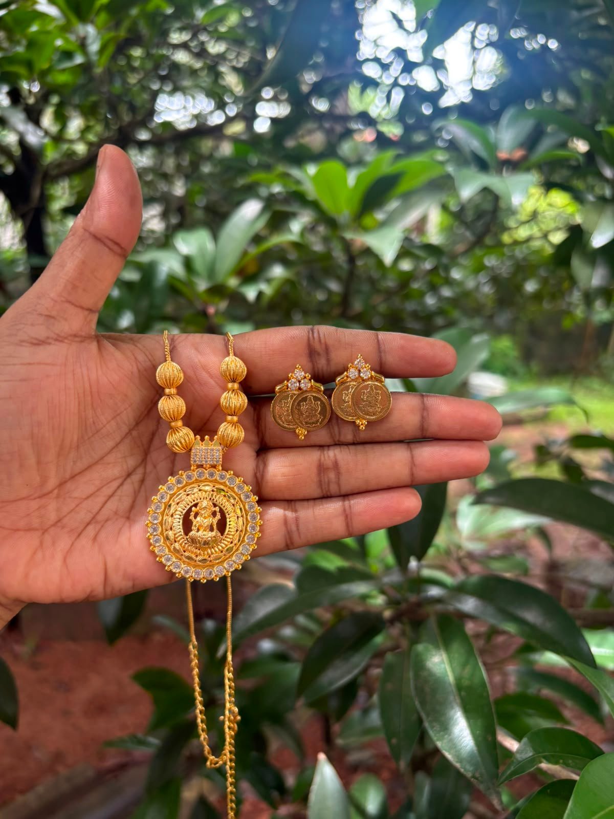 Elegant Laxmi Pendant Chain with Matching Studs