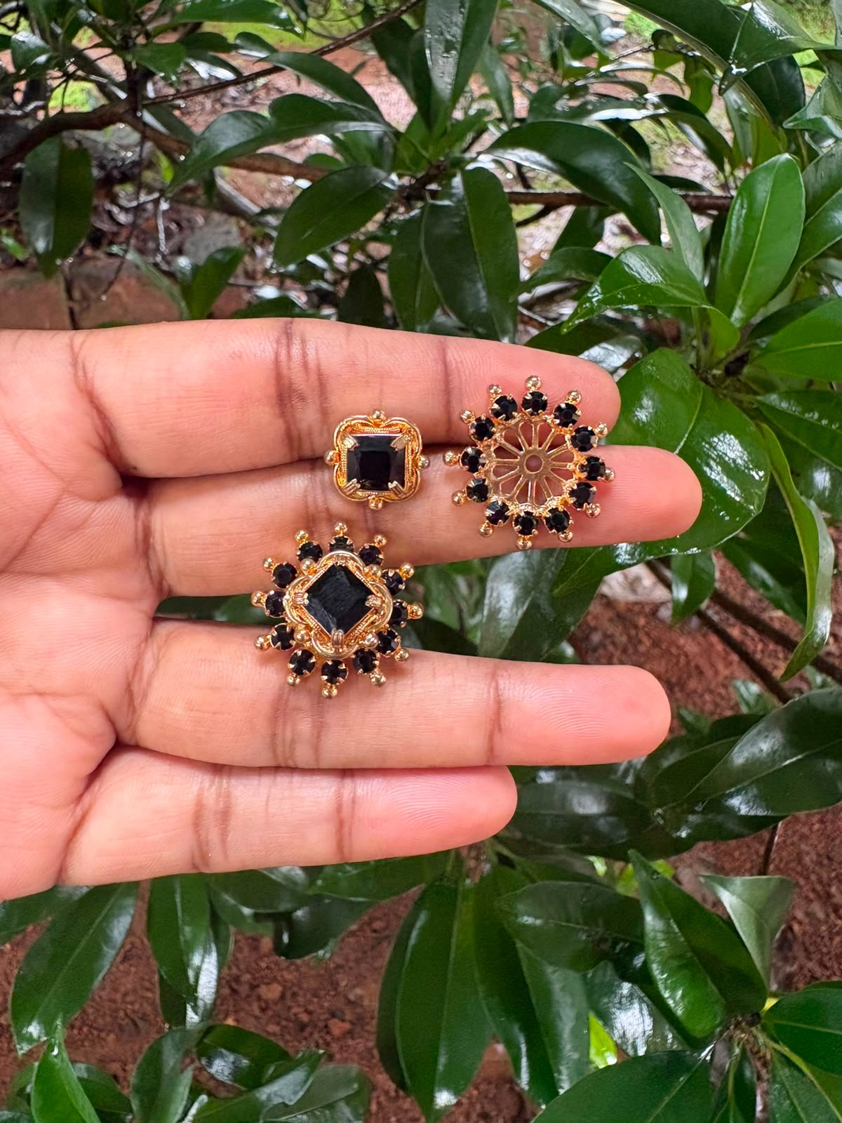 Premium quality one gram gold 2 in 1 black stone stud
