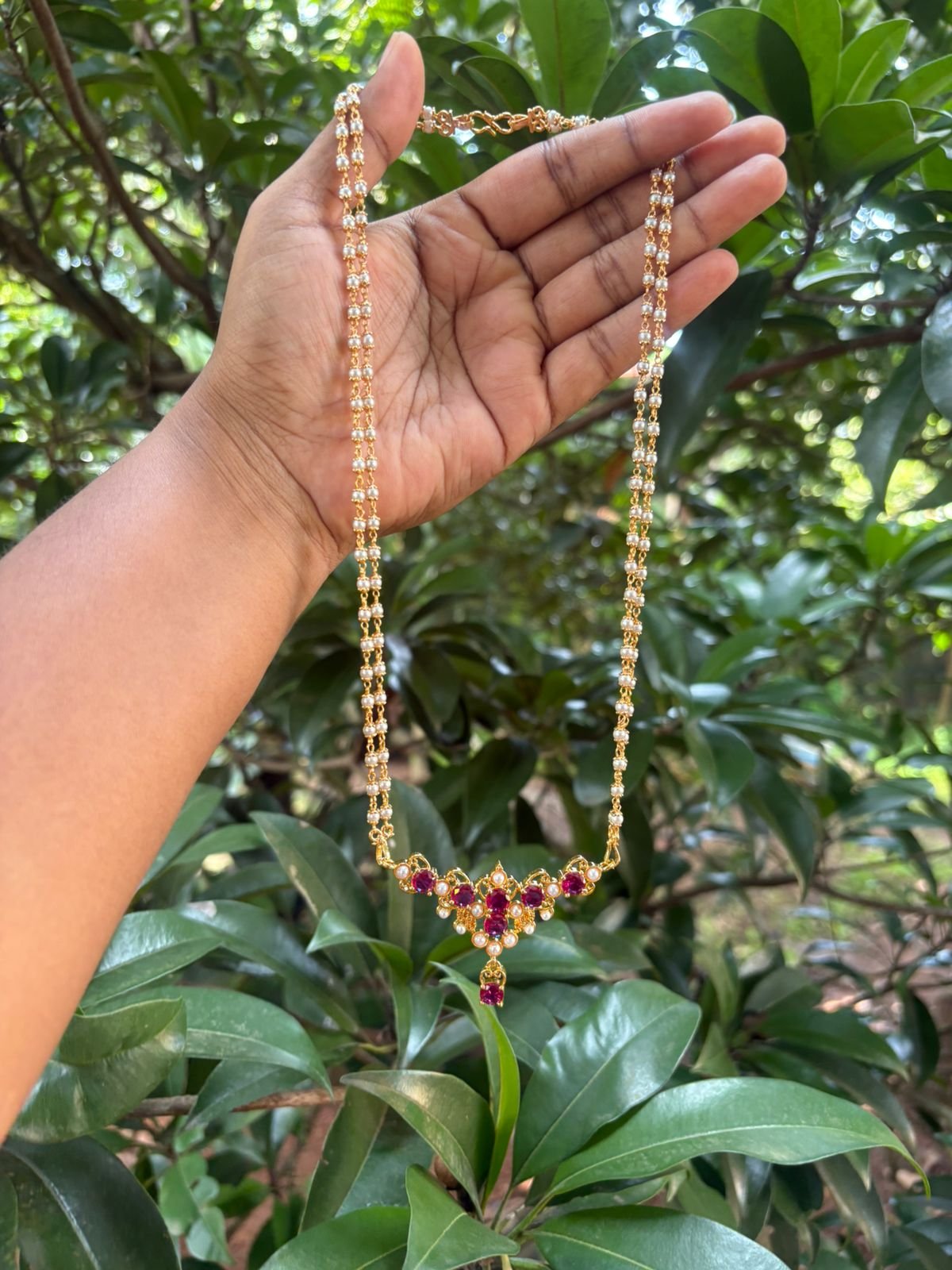 Elegant Pearl Chain with Trending Stone Pendant