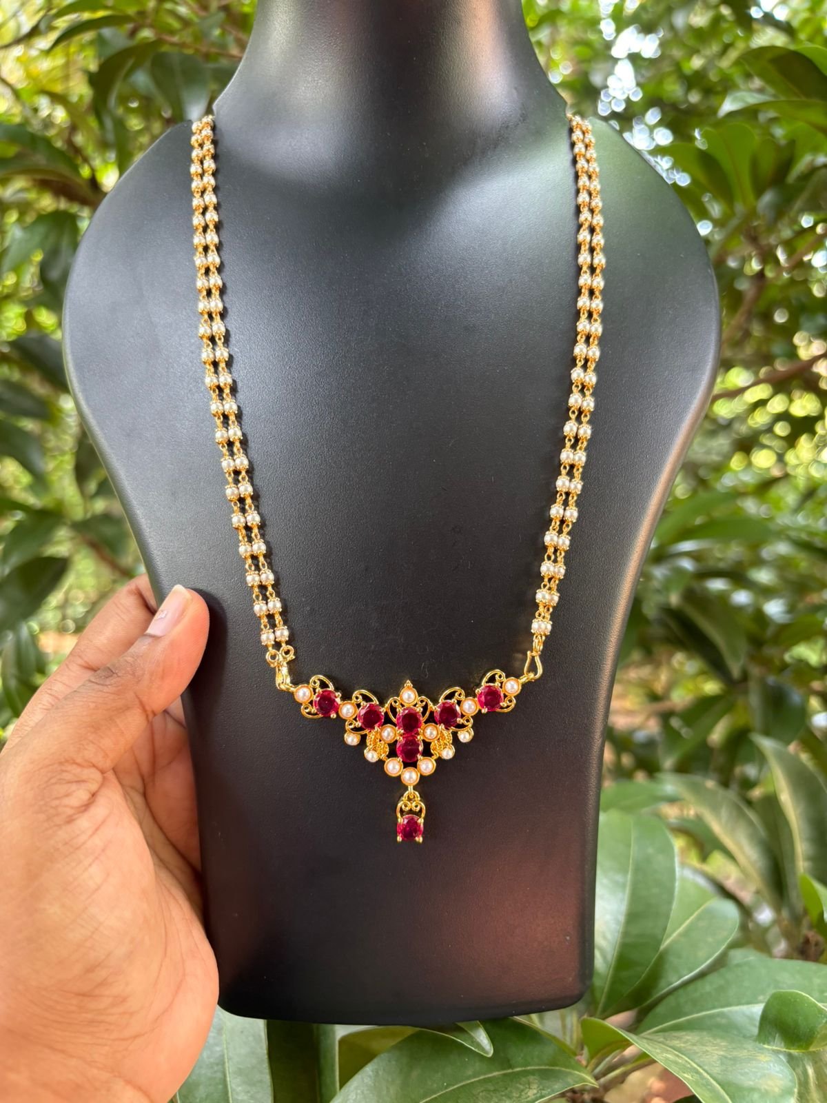Elegant Pearl Chain with Trending Stone Pendant