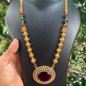 Elegant Beads Chain with Big Statement Stone Pendant