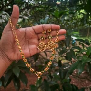 Green Stone Necklace Set with Matching Jumka | Elegant Traditional Jewellery Combo Set