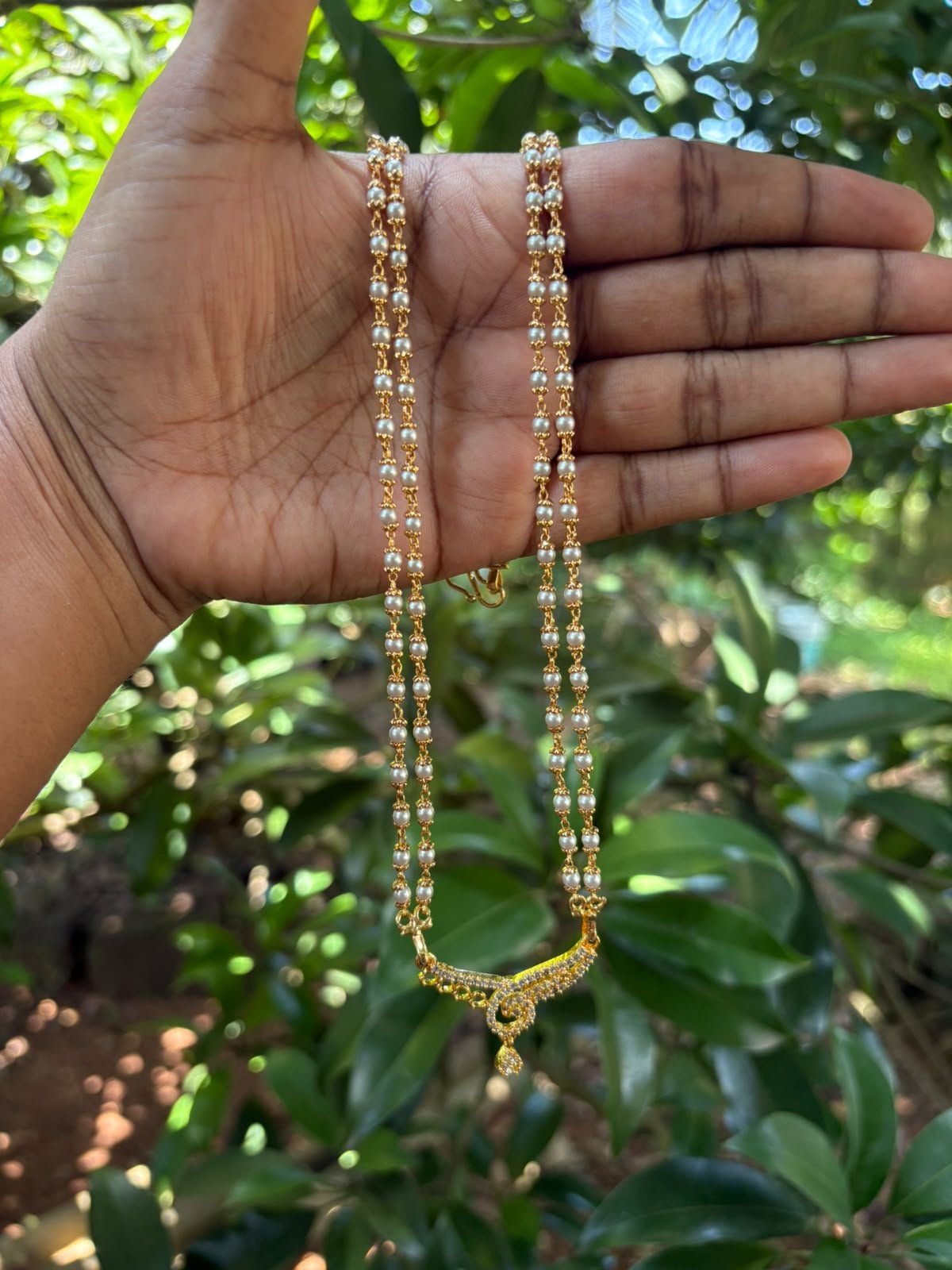 18" Pearl Chain with Stone Pendant | Elegant Trending Pearl Necklace for Women