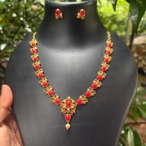 Taiwan Coral Necklace Set with Matching Earrings | NK Boutique