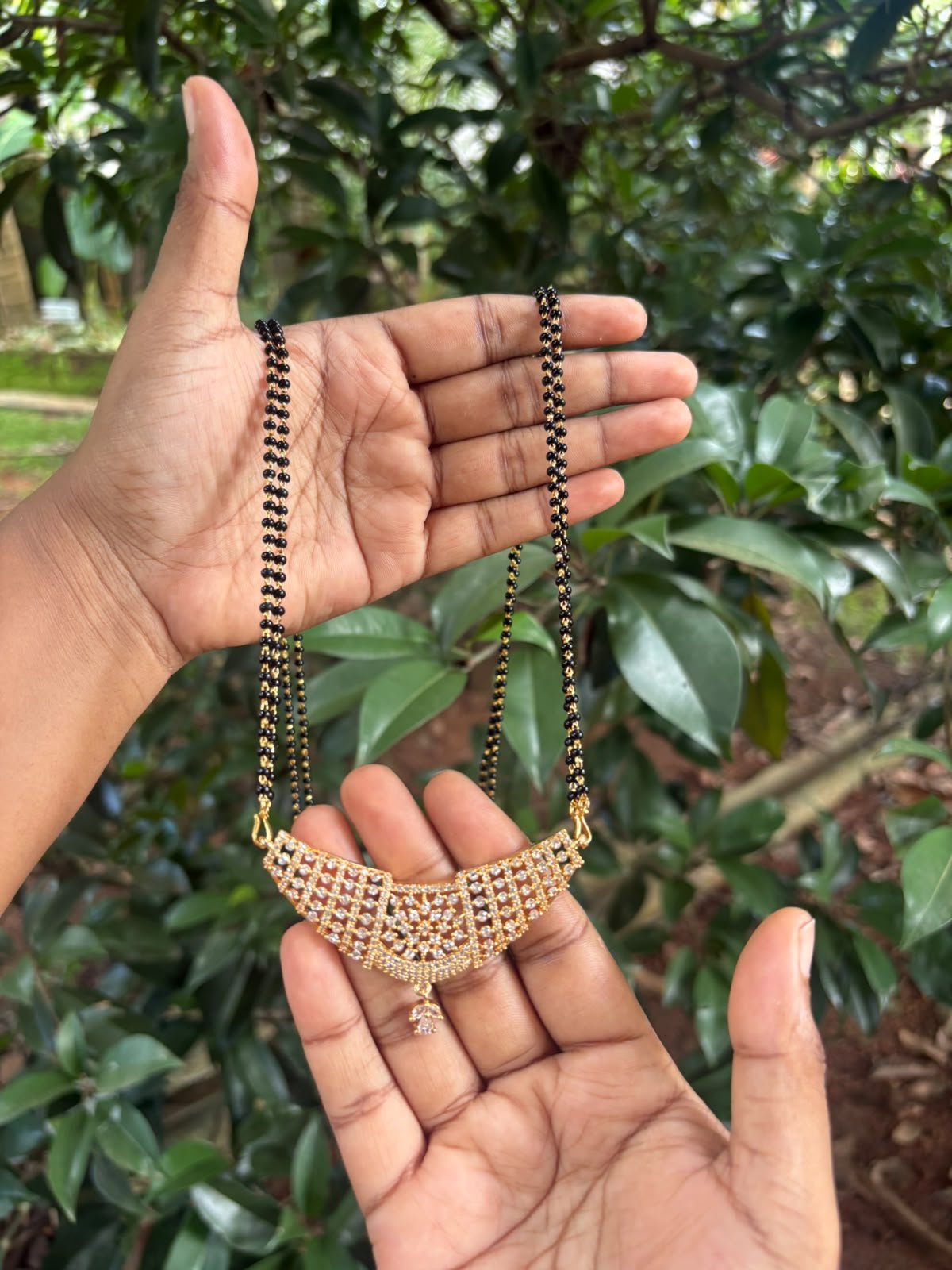 36 Inch Zero Beads Chain with Big Stone Pendant | One Gram Gold Jewellery
