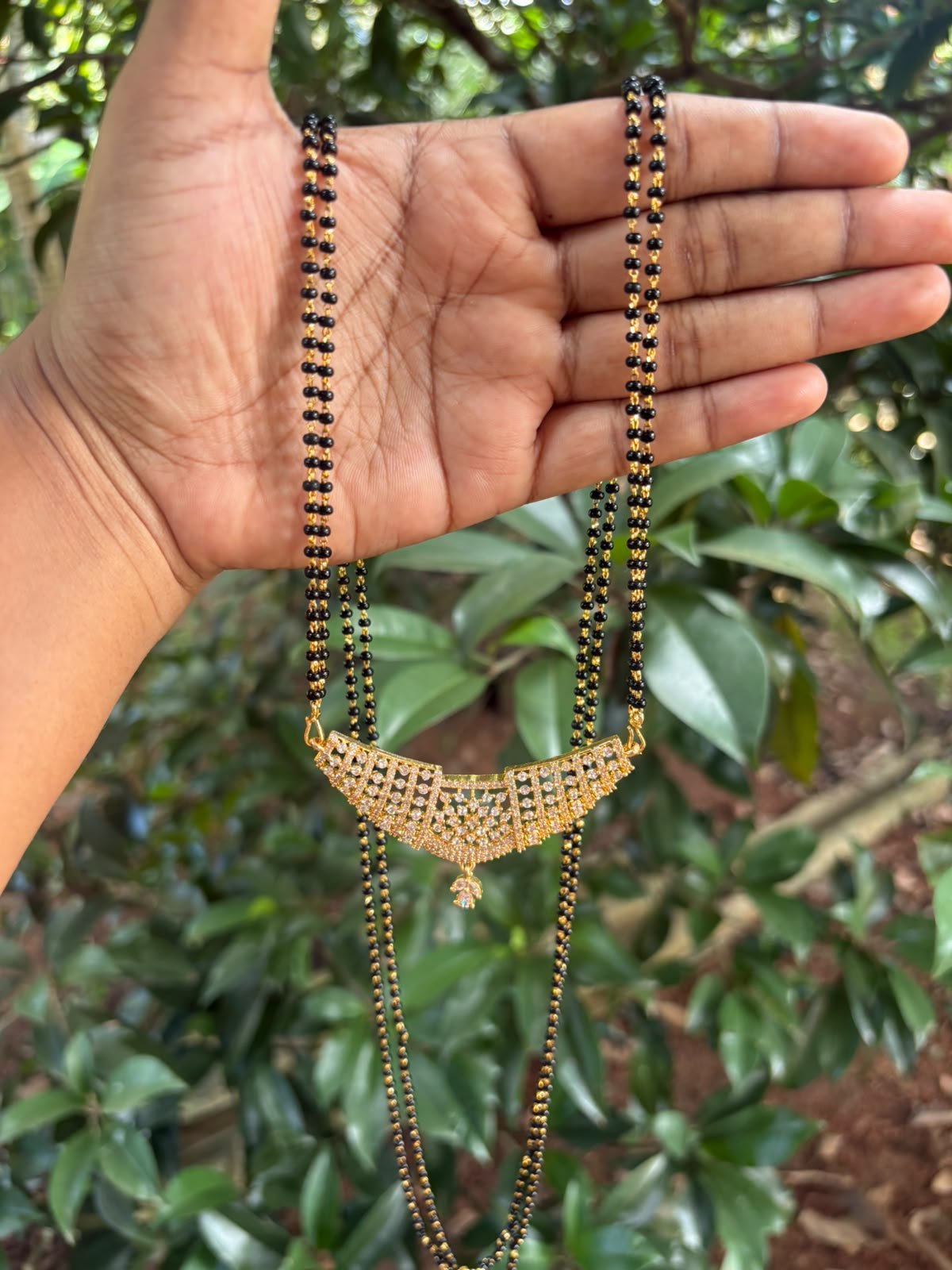 36 Inch Zero Beads Chain with Big Stone Pendant | One Gram Gold Jewellery